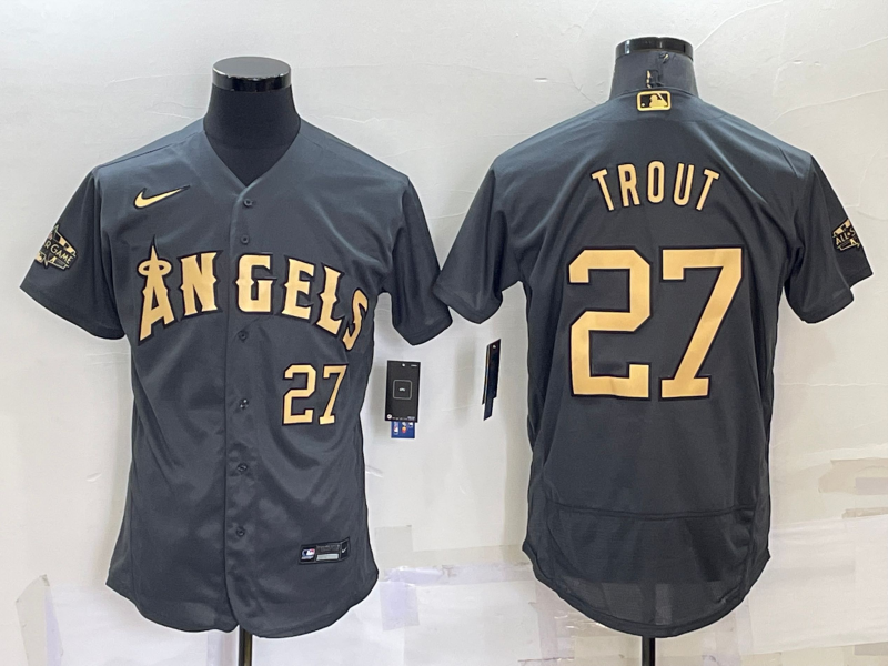 Men's Los Angeles Angels Mike Trout #27 Gray Stitched Jersey